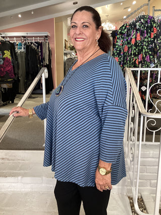 V NECK STRIPE TUNIC - TIDAL