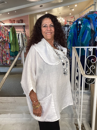 COWL LINEN TOP - WHITE
