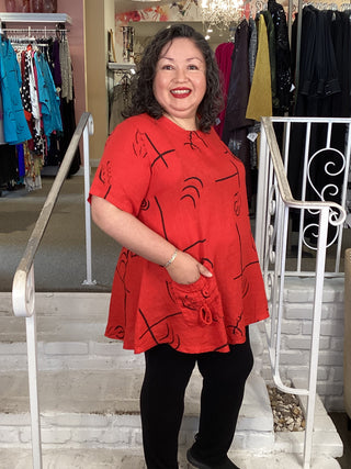 PRINT DOUBLE PKT TOP - RED