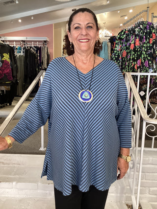 V NECK STRIPE TUNIC - TIDAL