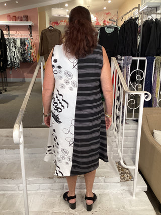 PRINTED MIX MEDIA DRESS - W/B