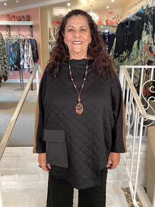 MIX MEDIA QUILTED TOP - BLACK