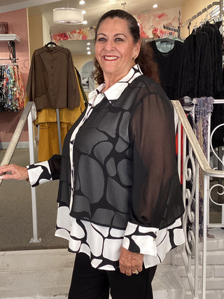 CHIFFON OVERLY BLOUSE-B/W