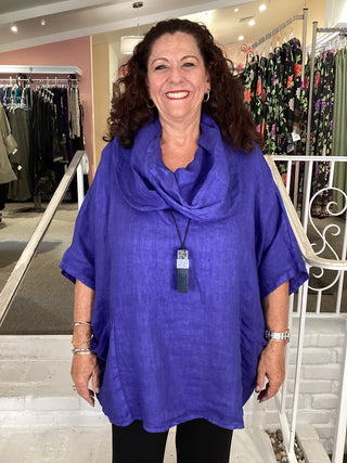 COWL LINEN TOP - BLUE