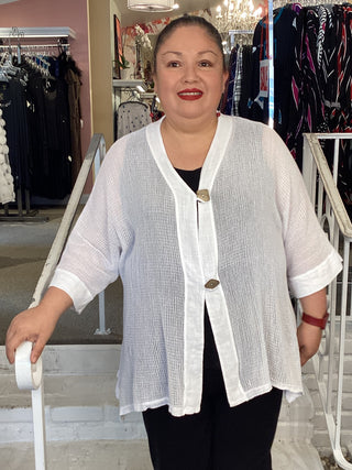 COTTON MESH CARDI - WHITE