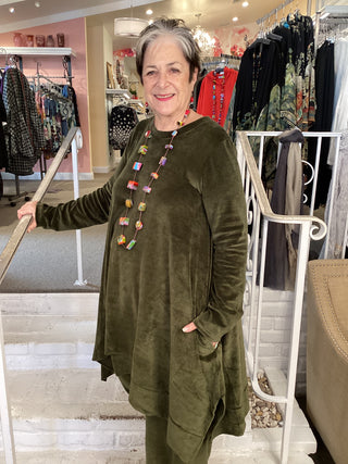 CLARA VELVET TUNIC - KHAKI
