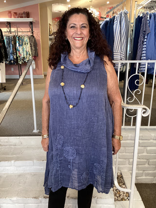 THREAD GAUZE DRESS - BLUE