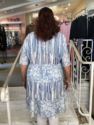 PRNT LAYER DRESS - BLUE