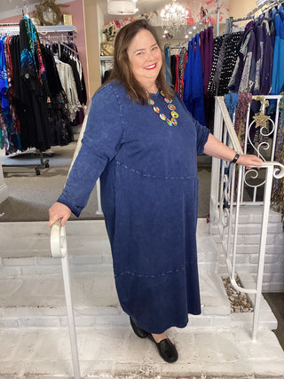COTTON COCOON DRESS - DENIM