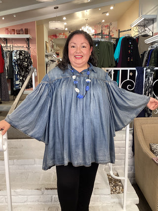 PLEATED TUNIC - DENIM