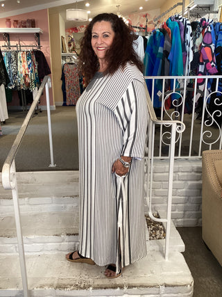 1267 3/4 Sleeve Maxi Dress - Natural