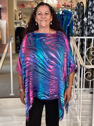 CUT SATIN TUNIC - BLUE/PINK