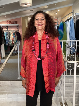 KC7 Kimono Burnout Velvet Jacket - Coral