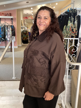 MESH COLLAR JACKET - BROWN