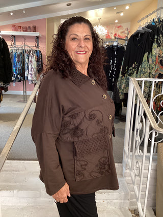 MESH COLLAR JACKET - BROWN