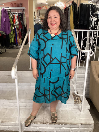 GEO TUNIC DRESS - TEAL