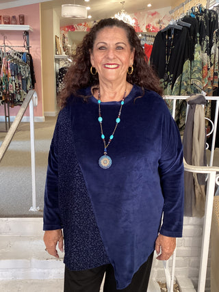 BEATRICE  VELVET TOP - NAVY