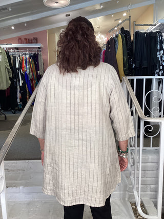 CIRCLE PKT BLOUSE- BEIGE PIN S