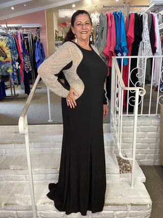 "GEORGIA" CREW GOWN-BLACK-NUDE