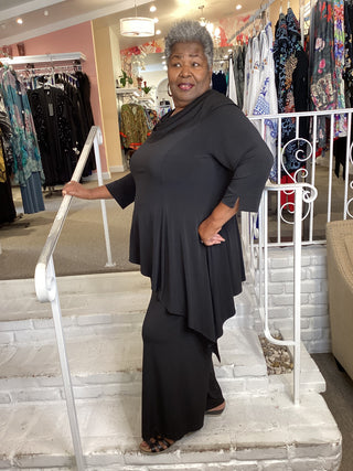 SHAWL COLLAR ASYM JUMPSUIT-BLK