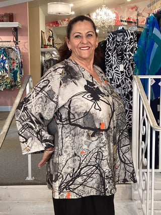 V NECK JACKET/BLOUSE- GRAFFITI