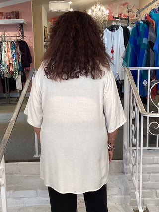 2163 Hi-Low Linen Top - White