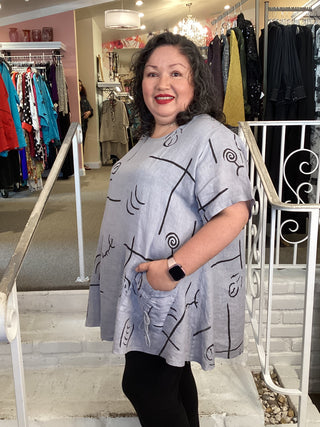 PRINT DOUBLE PKT TOP - SILVER