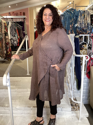 CROSSOVER TUNIC -BROWN CRINKLE