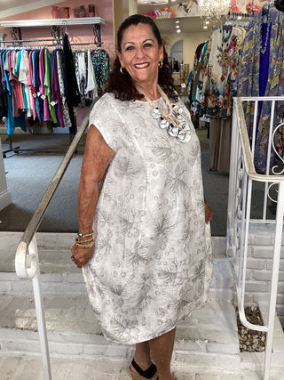 LT1477 DRESS - WHITE LEAVES