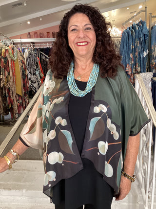 Silk Short Kimono - Green Orchid