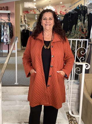 LONG QUILTED JACKET - RUST