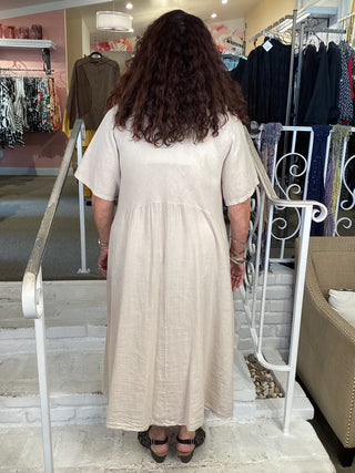 PATCH LINEN DRESS - BEIGE