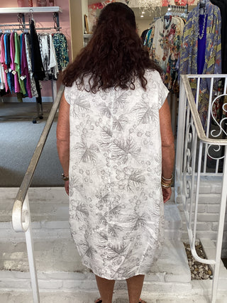 LT1477 DRESS - WHITE LEAVES