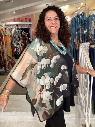 Silk Short Kimono - Green Orchid