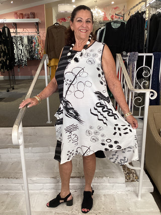 PRINTED MIX MEDIA DRESS - W/B