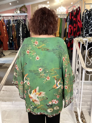 SILK TUNIC-ELEGANT CRANE LOTUS