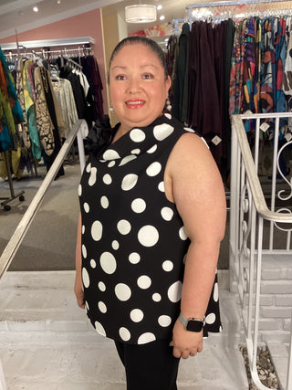 COWL NECK SLVLESS TOP - BLK