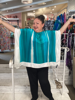 ELIA SILK TUNIC - WHT/TURQUOIS