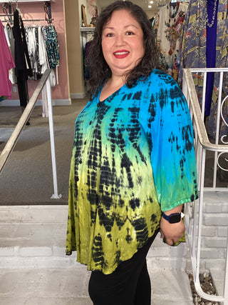 Aku Blouse - DD Turquoise/Chartreuse
