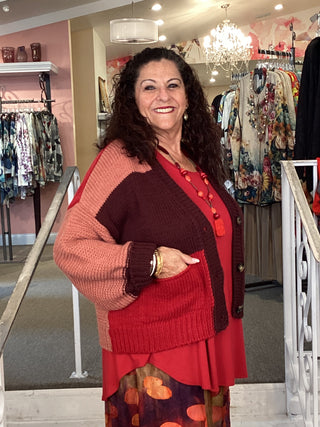 AS945R PATCH CARDIGAN - RUBY