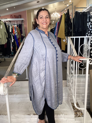 GAUZE BUTTON TUNIC - SKY