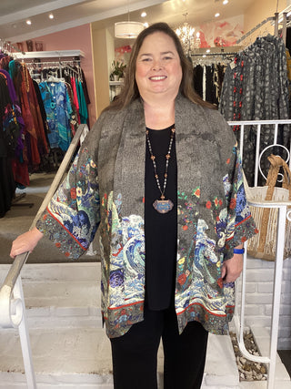 KIMONO WAVES ART IN DARK GRAY