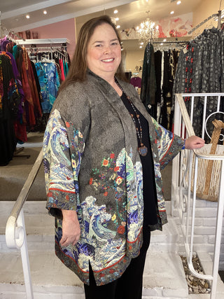 KIMONO WAVES ART IN DARK GRAY