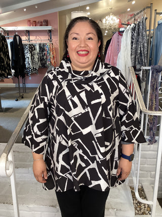 PRINT COWL TUNIC - BLK/WHITE