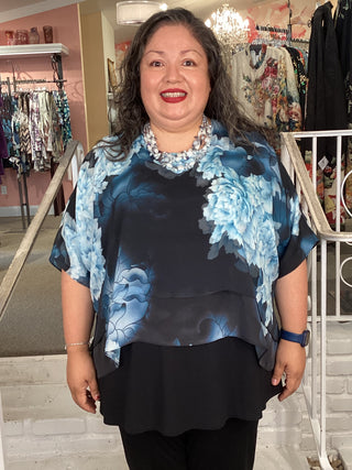 Silk Overlay Top - Blue Hydrangea
