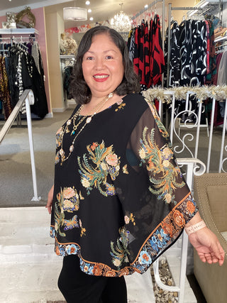 SILK TUNIC -BUTTERLY FLOWERS