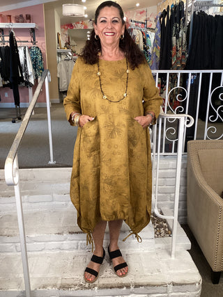 LT1476 DRESS  SULPHUR LINEN
