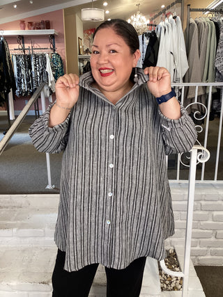 MANDARIN SHIRT - GREY STRIPE