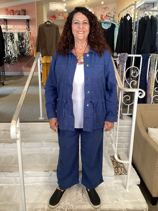 LINEN PLEAT BUTTON CAPRI-NAVY