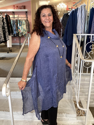 THREAD GAUZE DRESS - BLUE